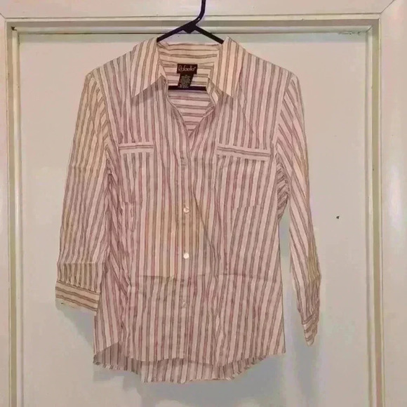 Rafaella Tops - Rafaella Button Up Mid Sleeve Striped Shirt - Size 14